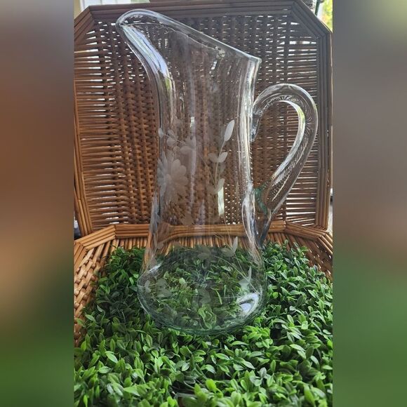 Vintage Etched Floral Pitcher Large - Picture 1 of 15